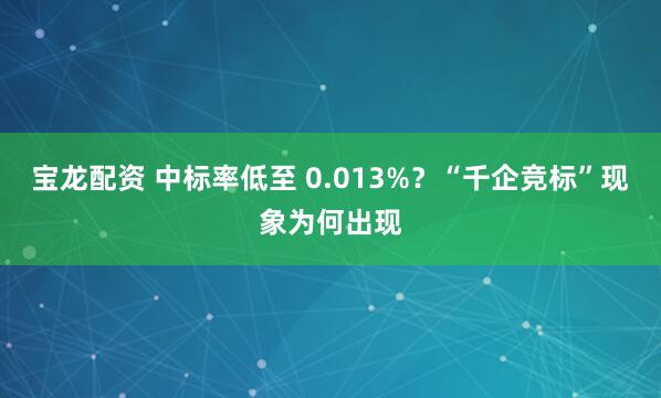 宝龙配资 中标率低至 0.013%？“千企竞标”现象为何出现